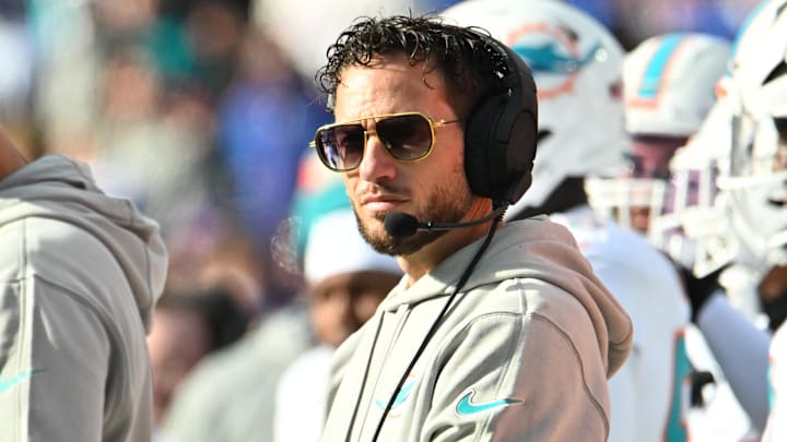 Miami Dolphins head coach Mike McDaniel on the sideline in the second quarter game against the Buffalo Bills at Highmark Stadium. Miami Dolphins head coach Mike McDaniel on the sideline in the second quarter game against the Buffalo Bills at Highmark Stadium.