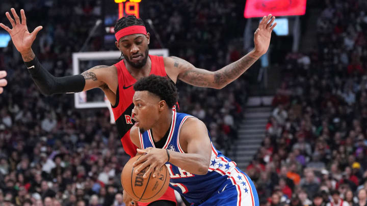 Mar 31, 2024; Toronto, Ontario, CAN; Philadelphia 76ers guard Kyle Lowry (7) controls the ball as