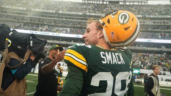 Green Bay Packers kicker Trey Smack reacts after hitting the game-winning field goal against the Jets. Green Bay Packers kicker Trey Smack reacts after hitting the game-winning field goal against the Jets.