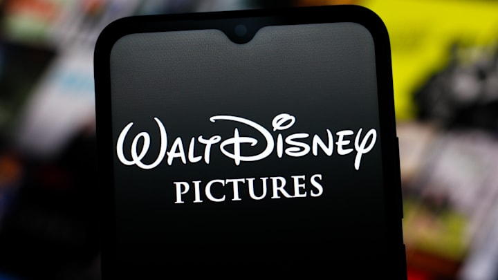 In this photo illustration, the Walt Disney Pictures logo is...