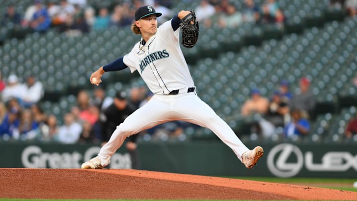 Seattle Mariners starting pitcher Bryce Miller throws against the Texas Rangers on Sept. 12 at T-Mobile Park.