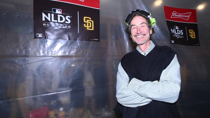 Oct 15, 2022; San Diego, California, USA; San Diego Padres owner Peter Seidler celebrates defeating the Los Angeles Dodgers during game four of the NLDS for the 2022 MLB Playoffs at Petco Park. Mandatory Credit: Orlando Ramirez-USA TODAY Sports