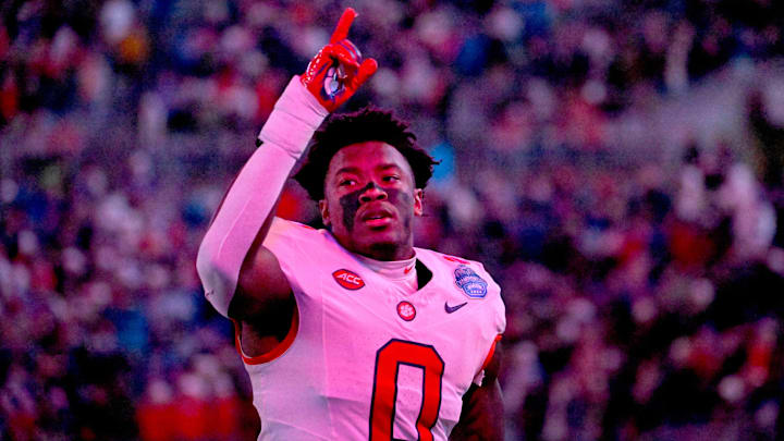 Dec 7, 2024; Charlotte, NC, USA; Clemson Tigers linebacker Barrett Carter (0) before the 2024 ACC Championship game at Bank of America Stadium. 