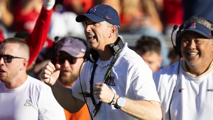 Nov 30, 2024; Tucson, Arizona, USA; Arizona Wildcats head coach Brent Brennan against the Arizona State Sun Devils during the Territorial Cup at Arizona Stadium. 