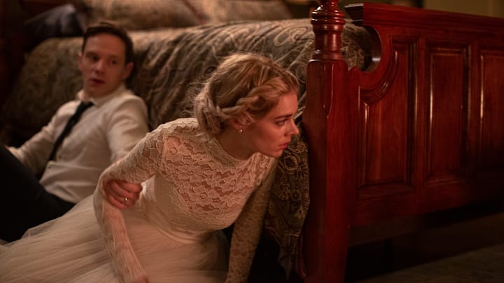 Mark O'Brien and Samara Weaving in the film READY OR NOT. Photo by Eric Zachanowich. © 2019 Twentieth Century Fox Film Corporation All Rights Reserved