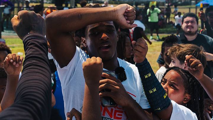 NETWORK client and Miami Hurricane star, Malachi Toney at his Youth football camp over the weekend 