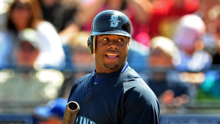 Seattle Mariners designated hitter Ken Griffey Jr against the Kansas City Royals at Peoria Stadium in 2010. Seattle Mariners designated hitter Ken Griffey Jr against the Kansas City Royals at Peoria Stadium in 2010.
