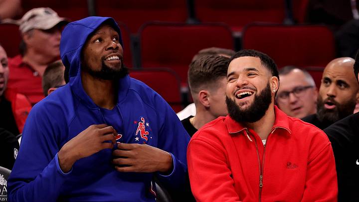 Nov 12, 2025; Houston, Texas, USA; Houston Rockets forward Kevin Durant (7) sits next to Houston Rockets guard Fred VanVleet (5, red) on the bench against the Washington Wizards during the fourth quarter at Toyota Center. Mandatory Credit: Erik Williams-Imagn Images Nov 12, 2025; Houston, Texas, USA; Houston Rockets forward Kevin Durant (7) sits next to Houston Rockets guard Fred VanVleet (5, red) on the bench against the Washington Wizards during the fourth quarter at Toyota Center. Mandatory Credit: Erik Williams-Imagn Images