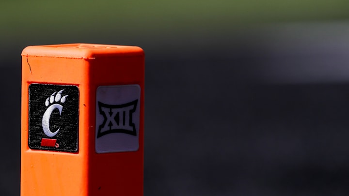 Sep 23, 2023; Cincinnati, Ohio, USA; A general view of the pylon during the first half in the game between the Oklahoma Sooners and the Cincinnati Bearcats at Nippert Stadium. Mandatory Credit: Katie Stratman-Imagn Images
