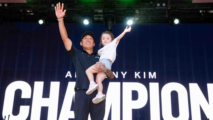 Anthony Kim celebrated with daughter Bella after a stunning win at LIV Golf Adelaide.