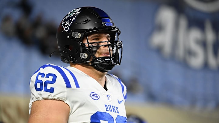 Nov 11, 2023; Chapel Hill, North Carolina, USA; Duke Blue Devils offensive lineman Graham Barton Nov 11, 2023; Chapel Hill, North Carolina, USA; Duke Blue Devils offensive lineman Graham Barton