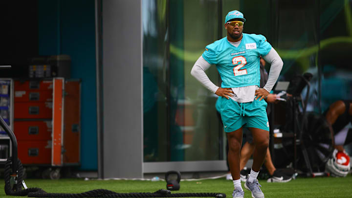 Miami Dolphins linebacker Bradley Chubb (2) looks during training camp at Baptist Health Training Complex. Miami Dolphins linebacker Bradley Chubb (2) looks during training camp at Baptist Health Training Complex.