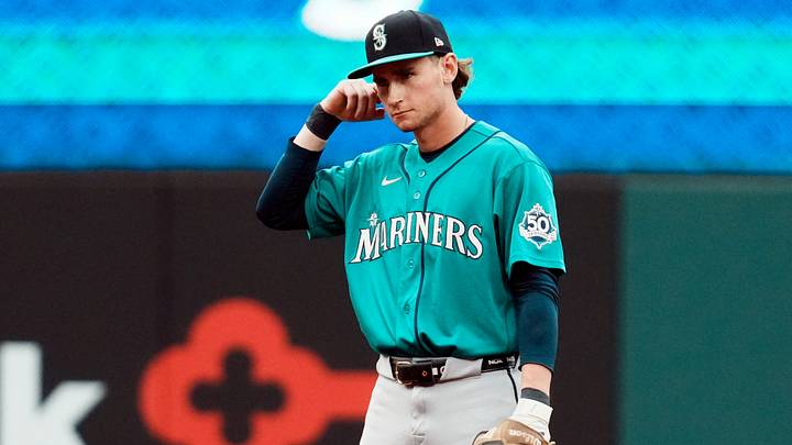 Seattle Mariners rookie shortstop Colt Emerson watches the action during a Major League Baseball game against the Cleveland Guardians on Saturday, June 27, 2026, in Cleveland, Ohio. Cleveland won, 4-3, as Emerson drew a walk in four at-bats. Seattle Mariners rookie shortstop Colt Emerson watches the action during a Major League Baseball game against the Cleveland Guardians on Saturday, June 27, 2026, in Cleveland, Ohio. Cleveland won, 4-3, as Emerson drew a walk in four at-bats.