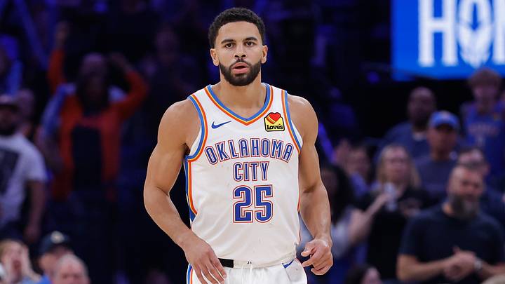Oct 26, 2026; Oklahoma City, Oklahoma, USA; Oklahoma City Thunder guard Ajay Mitchell (25) walks down the court during the second half of a game against the Phoenix Suns at Paycom Center. Oct 26, 2026; Oklahoma City, Oklahoma, USA; Oklahoma City Thunder guard Ajay Mitchell (25) walks down the court during the second half of a game against the Phoenix Suns at Paycom Center.