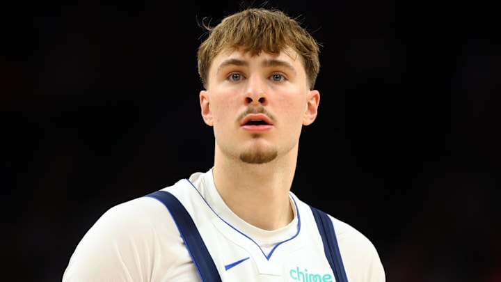 Apr 8, 2026; Phoenix, Arizona, USA; Dallas Mavericks forward Cooper Flagg (32) against the Phoenix Suns in the second half at Mortgage Matchup Center. Mandatory Credit: Mark J. Rebilas-Imagn Images
