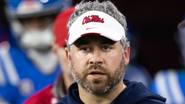 Jan 8, 2026; Glendale, AZ, USA; Mississippi Rebels head coach Pete Golding against the Miami Hurricanes during the 2026 Fiesta Bowl and semifinal game of the College Football Playoff at State Farm Stadium. Mandatory Credit: Mark J. Rebilas-Imagn Images