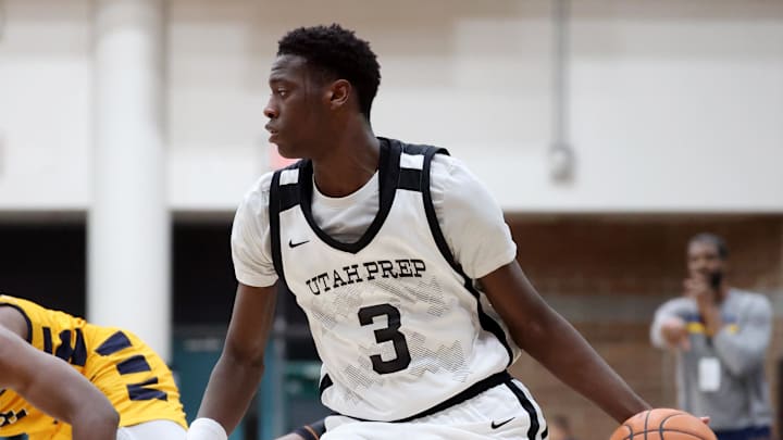 Jan 4, 2025; Gilbert, AZ, USA; Utah Prep Academy forward AJ Dybantsa (3) against Faith Family Academy (TX) during the Hoophall West High School Invitational at Highland High School. Mandatory Credit: Mark J. Rebilas-Imagn Images Jan 4, 2025; Gilbert, AZ, USA; Utah Prep Academy forward AJ Dybantsa (3) against Faith Family Academy (TX) during the Hoophall West High School Invitational at Highland High School. Mandatory Credit: Mark J. Rebilas-Imagn Images