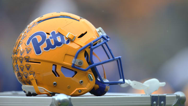 Oct 26, 2019; Pittsburgh, PA, USA;   A Pittsburgh Panthers helmet sits on the sidelines against the Miami Hurricanes during the second quarter at Heinz Field. Miami won 16-12. Mandatory Credit: Charles LeClaire-Imagn Images