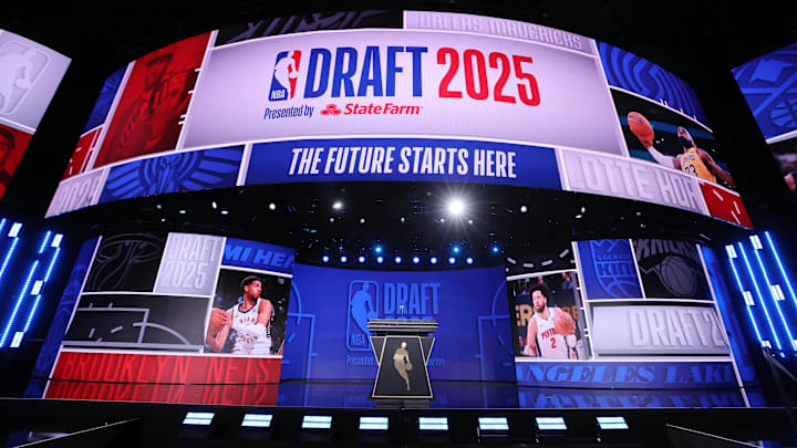Jun 25, 2025; Brooklyn, NY, USA; General view before the first round of the 2025 NBA Draft at Barclays Center. Mandatory Credit: Brad Penner-Imagn Images