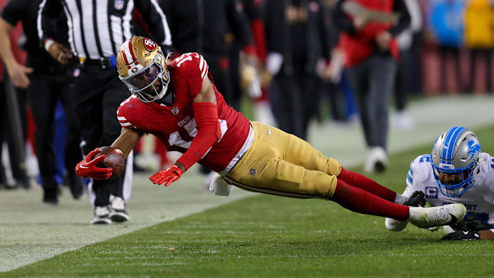 Dec 30, 2024; Santa Clara, California, USA; San Francisco 49ers wide receiver Jauan Jennings (15) during the game against the Detroit Lions at Levi's Stadium. Mandatory Credit: Sergio Estrada-Imagn Images Dec 30, 2024; Santa Clara, California, USA; San Francisco 49ers wide receiver Jauan Jennings (15) during the game against the Detroit Lions at Levi's Stadium. Mandatory Credit: Sergio Estrada-Imagn Images