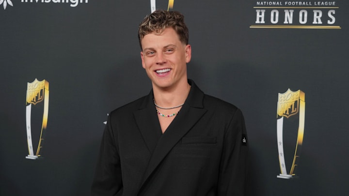 Feb 6, 2025; New Orleans, LA, USA;  Joe Burrow on the red carpet before Super Bowl LIX NFL Honors at Saenger Theatre. Mandatory Credit: Kirby Lee-Imagn Images