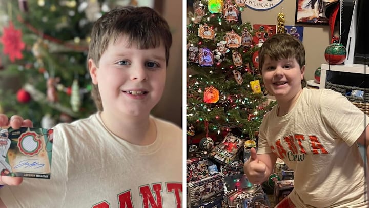 Tom Bowles with his fresh pull - A Jackson Holliday Patch Auto /50 Tom Bowles with his fresh pull - A Jackson Holliday Patch Auto /50