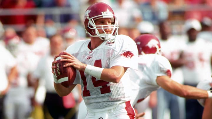 Arkansas Razorback quarterback #14 Clint Stoerner in action against the LSU Tigers. Arkansas defeated LSU 41-14. Arkansas Razorback quarterback #14 Clint Stoerner in action against the LSU Tigers. Arkansas defeated LSU 41-14.