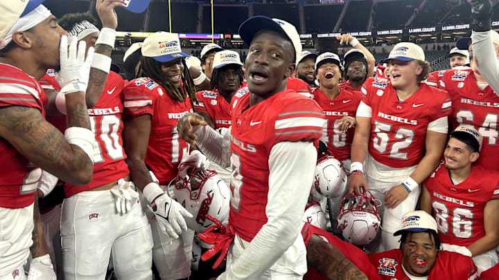  Inglewood, CA, USA;    The UNLV Rebels celebrate after defeating the California Golden Bears in the LA Bowl at SoFi Stadium. Mandatory C