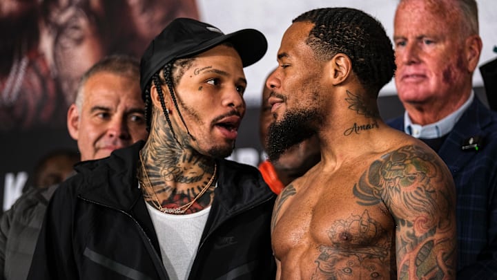 Gervonta "Tank" Davis and Lamont Roach during a February 28, 2025 press conference.