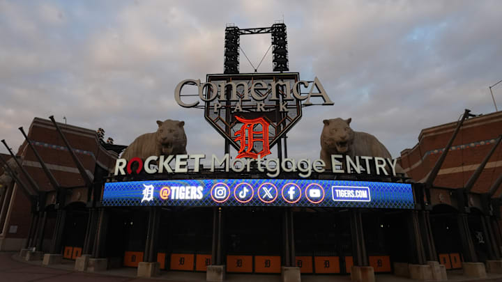 A shot of the Detroit Tigers ballpark, Comerica Park, in downtown Detroit. 