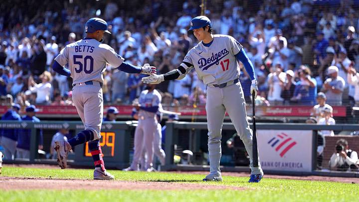 Sep 26, 2026; San Francisco, California, USA; Los Angeles Dodgers shortstop Mookie Betts (50) is congratulated by designated hitter Shohei Ohtani (17) after hitting a home run against the San Francisco Giants in the third inning at Oracle Park. Mandatory Credit: Cary Edmondson-Imagn Images Sep 26, 2026; San Francisco, California, USA; Los Angeles Dodgers shortstop Mookie Betts (50) is congratulated by designated hitter Shohei Ohtani (17) after hitting a home run against the San Francisco Giants in the third inning at Oracle Park. Mandatory Credit: Cary Edmondson-Imagn Images
