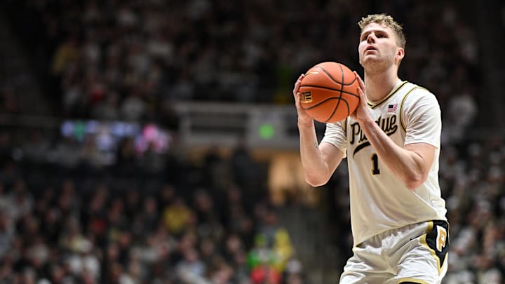 Purdue Boilermakers forward Caleb Furst (1) shoots a free throw 
