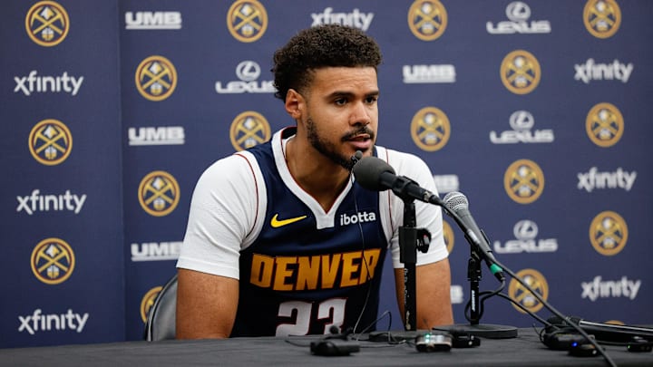 Sep 29, 2025; Denver, CO, USA; Denver Nuggets player Cam Johnson (23) address the media during media day at Ball Arena. Mandatory Credit: Isaiah J. Downing-Imagn Images Sep 29, 2025; Denver, CO, USA; Denver Nuggets player Cam Johnson (23) address the media during media day at Ball Arena. Mandatory Credit: Isaiah J. Downing-Imagn Images