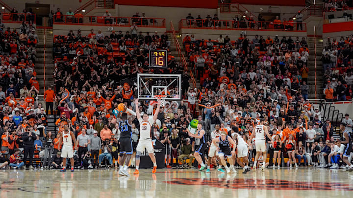 Oklahoma State fans watch a BIG 12 men's college basketball game between the Oklahoma State Cowboys (OSU) and the BYU Cougars at Gallagher-Iba Arena in Stillwater, Okla., Wednesday, Feb. 4, 2026.
