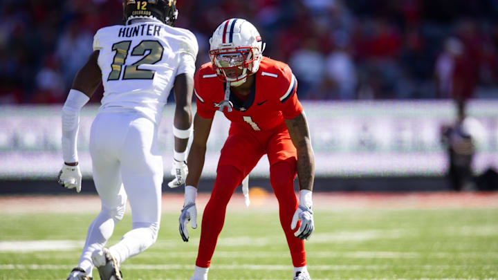 Arizona cornerback Tacario Davis goes one on one with Colorado's Travis Hunter. 