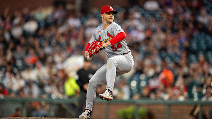 Sep 24, 2025; San Francisco, California, USA; St. Louis Cardinals starting pitcher Sonny Gray (54) delivers a pitch against the San Francisco Giants during the first inning at Oracle Park. Mandatory Credit: Neville E. Guard-Imagn Images