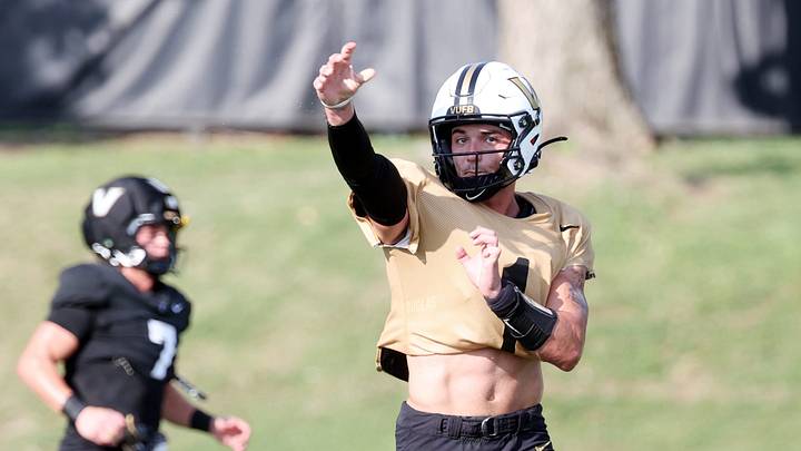 Quarterback Blaze Berlowitz (1) participates in Vanderbilt’s football practice Thursday, August 13, 2026 at McGugin Practice Field. Quarterback Blaze Berlowitz (1) participates in Vanderbilt’s football practice Thursday, August 13, 2026 at McGugin Practice Field.