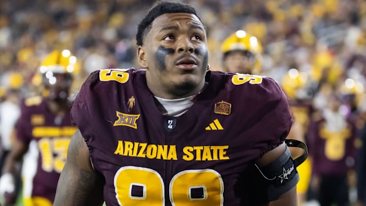Nov 28, 2025; Tempe, Arizona, USA; Arizona State Sun Devils defensive lineman C.J. Fite (99) against the Arizona Wildcats during the 99th Territorial Cup at Mountain America Stadium. Mandatory Credit: Mark J. Rebilas-Imagn Images Nov 28, 2025; Tempe, Arizona, USA; Arizona State Sun Devils defensive lineman C.J. Fite (99) against the Arizona Wildcats during the 99th Territorial Cup at Mountain America Stadium. Mandatory Credit: Mark J. Rebilas-Imagn Images