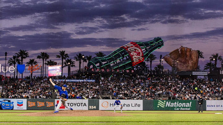 Jun 25, 2024; San Francisco, California, USA; Chicago Cubs starting pitcher Kyle Hendricks (28) pitches against the San Francisco Giants during the seventh inning at Oracle Park. Mandatory Credit: John Hefti-Imagn Images Jun 25, 2024; San Francisco, California, USA; Chicago Cubs starting pitcher Kyle Hendricks (28) pitches against the San Francisco Giants during the seventh inning at Oracle Park. Mandatory Credit: John Hefti-Imagn Images