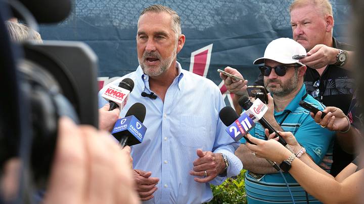 Feb 12, 2025; Jupiter, FL, USA;  St. Louis Cardinals president of baseball operations John Mozeliak takes questions from the media on the day pitchers and catchers report to Spring Training. Mandatory Credit: Jim Rassol-Imagn Images