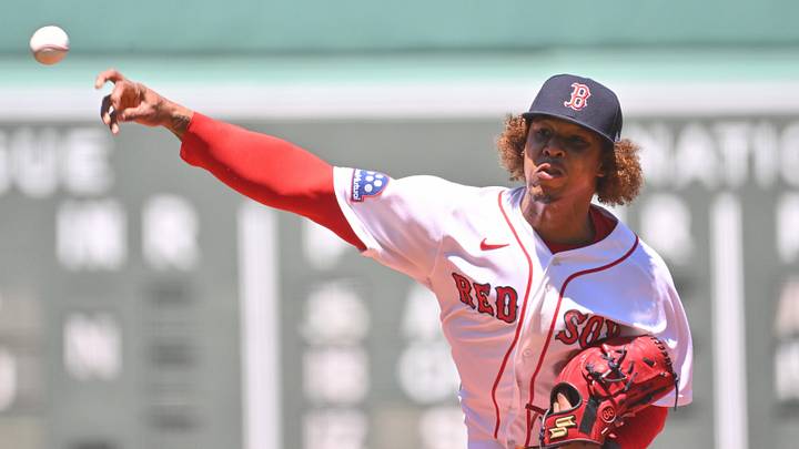 Jun 4, 2026; Boston, Massachusetts, USA; Boston Red Sox starting pitcher Brayan Bello (66) pitches against the Baltimore Orioles  during the first inning at Fenway Park. Mandatory Credit: Eric Canha-Imagn Images