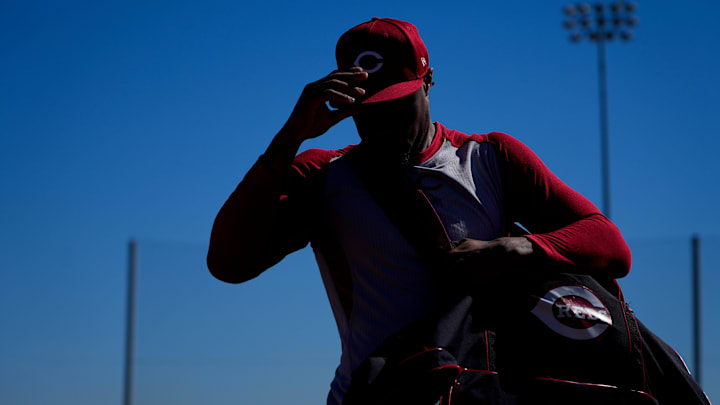 Cincinnati Reds outfielder Will Benson (30) finishes a live batting practice