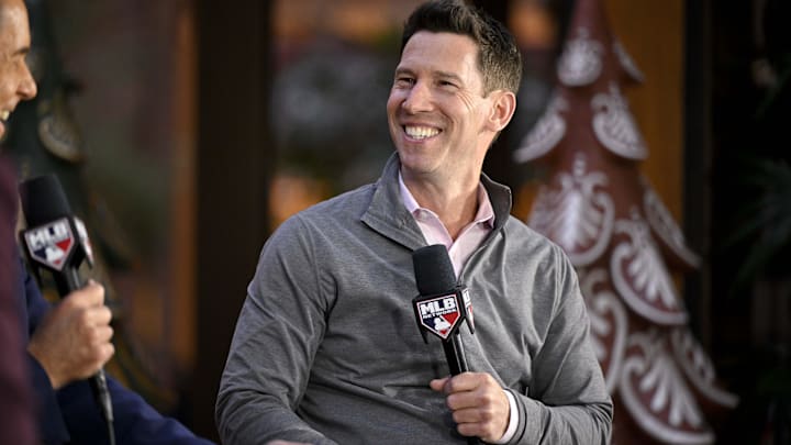 Boston Red Sox chief baseball officer Craig Breslow speaks with the media at the Hilton Anatole during the 2024 MLB Winter Meetings.