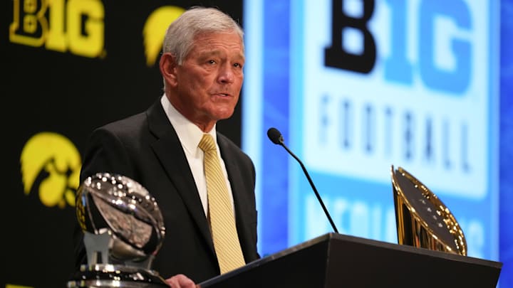 Iowa head coach Kirk Ferentz speaks to the media during the Big Ten Football Media Days in Las Vegas. 