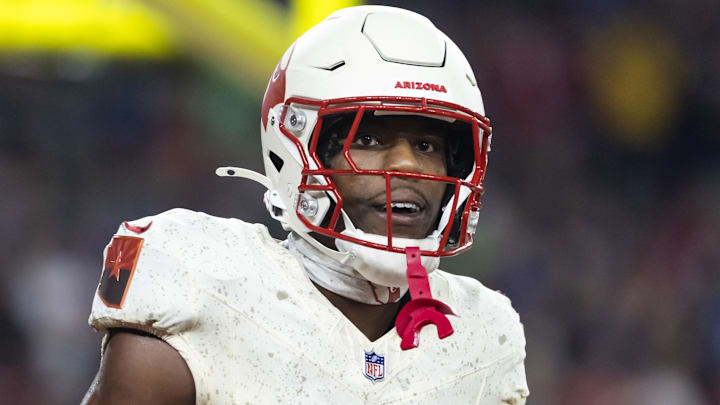 Sep 25, 2025; Glendale, Arizona, USA; Arizona Cardinals safety Jalen Thompson (34) against the Seattle Seahawks at State Farm Stadium. Mandatory Credit: Mark J. Rebilas-Imagn Images