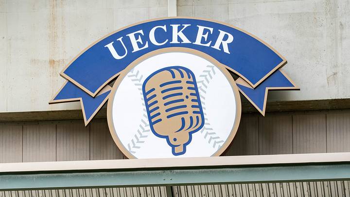 A Bob Uecker medallion overlooking right field is unveiled during the Milwaukee Brewers' Bob Uecker celebration of life on Sunday August 24, 2025 at American Family Field in Milwaukee, WI. A Bob Uecker medallion overlooking right field is unveiled during the Milwaukee Brewers' Bob Uecker celebration of life on Sunday August 24, 2025 at American Family Field in Milwaukee, WI.