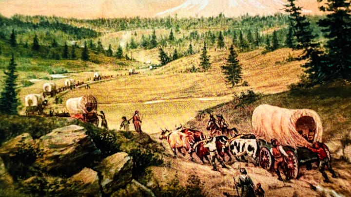 Travelers on the Oregon trail, 1865.