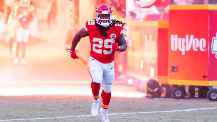 Jan 26, 2025; Kansas City, MO, USA; Kansas City Chiefs running back Kareem Hunt (29) against the Buffalo Bills in the AFC Championship game at GEHA Field at Arrowhead Stadium. Mandatory Credit: Mark J. Rebilas-Imagn Images Jan 26, 2025; Kansas City, MO, USA; Kansas City Chiefs running back Kareem Hunt (29) against the Buffalo Bills in the AFC Championship game at GEHA Field at Arrowhead Stadium. Mandatory Credit: Mark J. Rebilas-Imagn Images