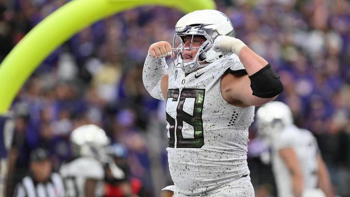 Oct 14, 2023; Seattle, Washington, USA; Oregon Ducks offensive lineman Jackson Powers-Johnson (58)