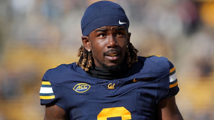 Nov 23, 2024; Berkeley, California, USA; California Golden Bears wide receiver Jonathan Brady (6) before the game against the Stanford Cardinal at California Memorial Stadium. Mandatory Credit: Darren Yamashita-Imagn Images